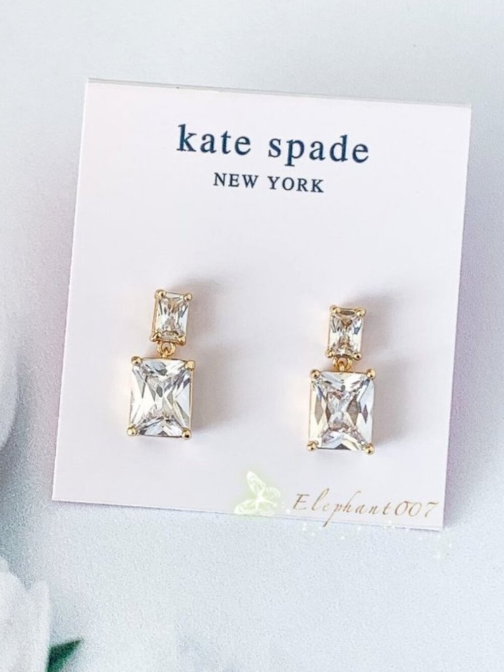 Kate Spade New York Crystal Drop Earrings Gold Tone Double Rectangle Earrings
